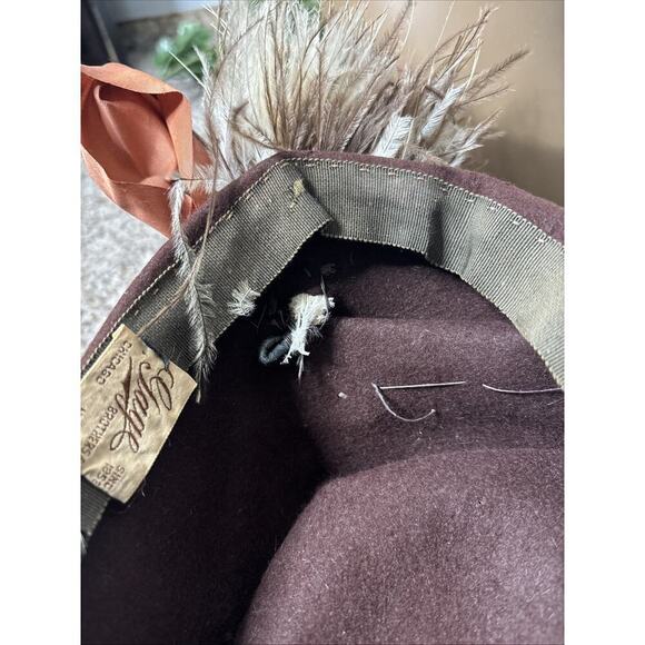 Early 1900’s Gage Brothers & Co Antique Tilt Hat Feathers Satin Velvet - Picture 12 of 16